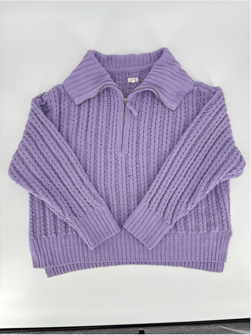 Aerie 1/4 Zip Chunky Knit Plush Lavender Purple Cozy Pullover Sweater Women XL